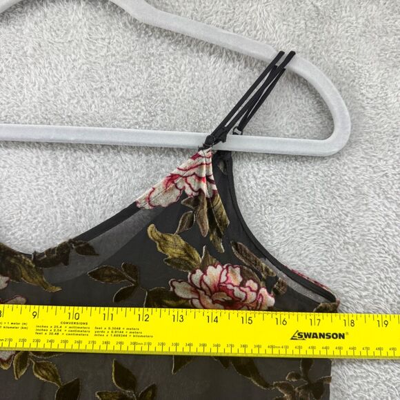 American Eagle Dress Women S Black Velvet Rose Floral Burn Out Slip V-Neck Sheer - Picture 10 of 13